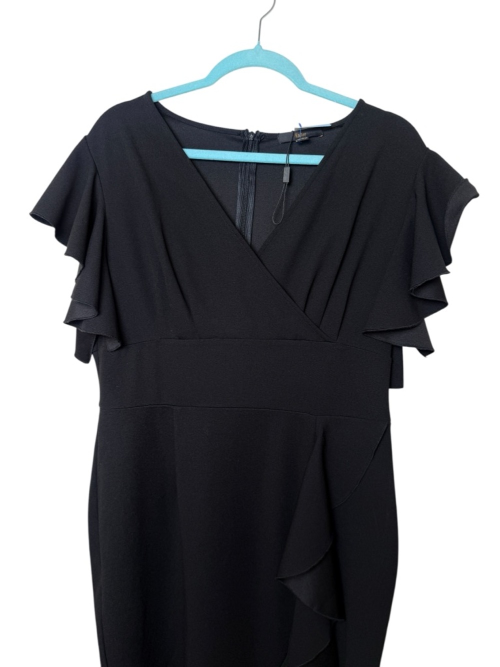 Knitee XL Elegant Black Ruffle Wrap-Front Midi Dress - Picture 2 of 8